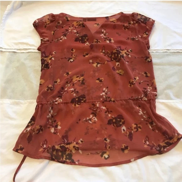 a.n.a Floral Rust Women's Sheer Blouse Top, small - Picture 1 of 7